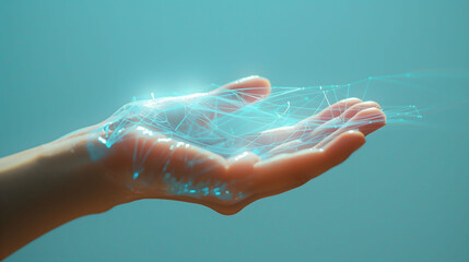 Open Hand With Glowing Blue Digital Network Conceptual Image. Connectivity, technology, and futuristic concepts.