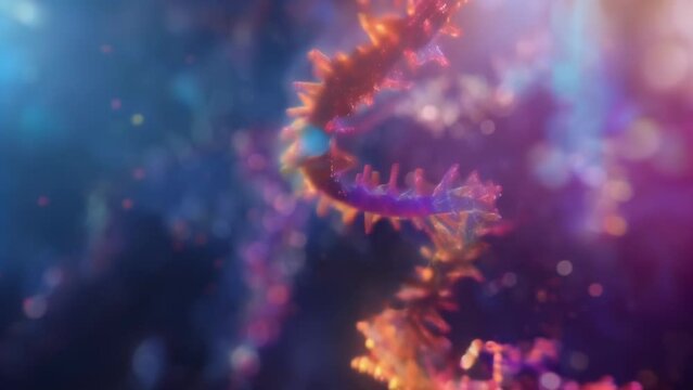 Hundreds of tiny ries float in the background while in the foreground there is a detailed shot of a rie in action using the genetic . AI generation.