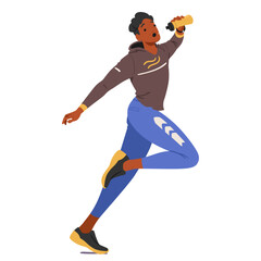 Fototapeta na wymiar Young Male Runner Character Tilting His Head Back Slightly, A Water Bottle To His Lips, Replenishing Hydration