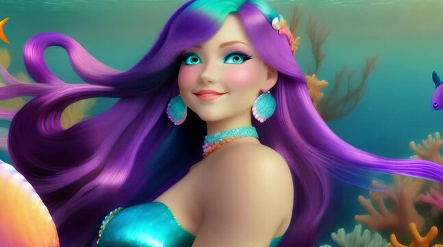 animation, motion effect mermaid design Semi-realistic art involves combining elements of reality with art. 60fps 8sec. 