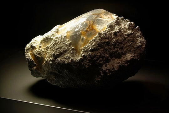 Okenite fossil mineral stone. Geological crystalline fossil. Dark background close-up.