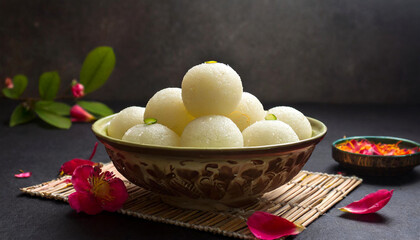 Bengali sweet rasgulla on a bowl.