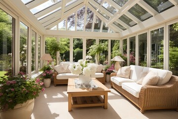 Fototapeta premium Modern Conservatory Design: Bright and Airy Layout Inspiration for Your Home