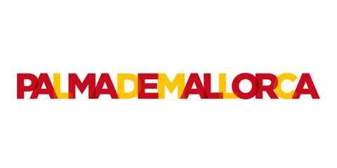 Palma de Mallorca in the Spain emblem. The design features a geometric style, vector illustration with bold typography in a modern font. The graphic slogan lettering. © SolaruS