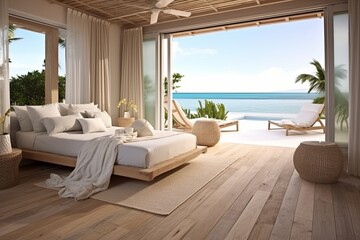 Wooden Floor Beachfront Bliss: Dreamy Bedroom Inspirations with Laid-Back Design