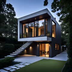 beautiful modern architect house with different floors located and pool in the garden 