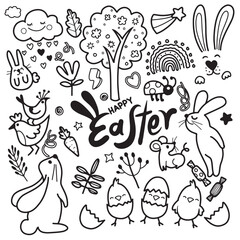 Cheerful Easter Celebration Vector Doodle Art.
