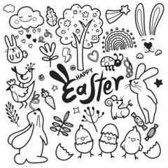 Gordijnen Cheerful Easter Celebration Vector Doodle Art. © 9george