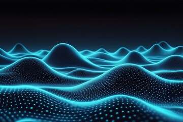 Cyber Background: Dynamic 3D Waves & Pulsating Dots - Technological Futurism - obrazy, fototapety, plakaty