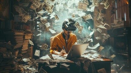Income-themed images can also include scenes of entrepreneurship, side hustles, or gig economy work, highlighting the diversity of income sources and the importance of diversifying revenue streams - obrazy, fototapety, plakaty