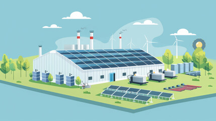 Modern Renewable Energy Facility With Solar Panels and Wind Turbines