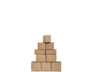 A stack of cardboard boxes on a transparent background