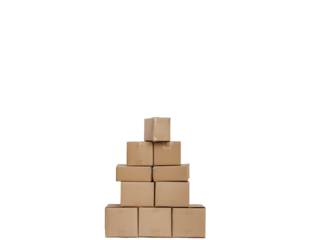 A stack of cardboard boxes on a transparent background