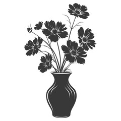Silhouette cosmos flower in the vase black color only