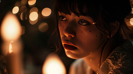 Illusion of light beams and shapes resembling lens flare from special lenses, created using candlelight