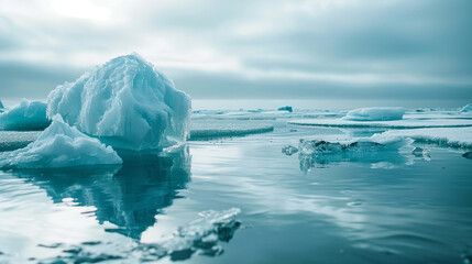 Dissolving ice floes in the Arctic, stark symbol of climate crisis, melting glaciers, global warming impact, - obrazy, fototapety, plakaty