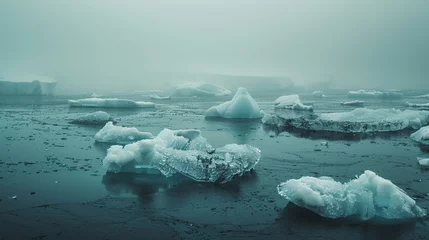 Gordijnen Dissolving ice floes in the Arctic, stark symbol of climate crisis, melting glaciers, global warming impact, © arhendrix