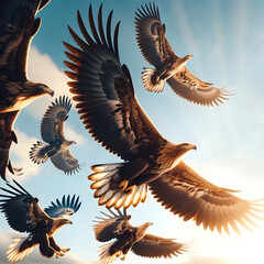 Flight of Eagles in the Sky