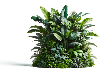 Lush green leaves of tropical plants forming a dense bush