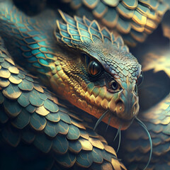 portrait of beautiful  ancient python  snake. close up. Ai generated