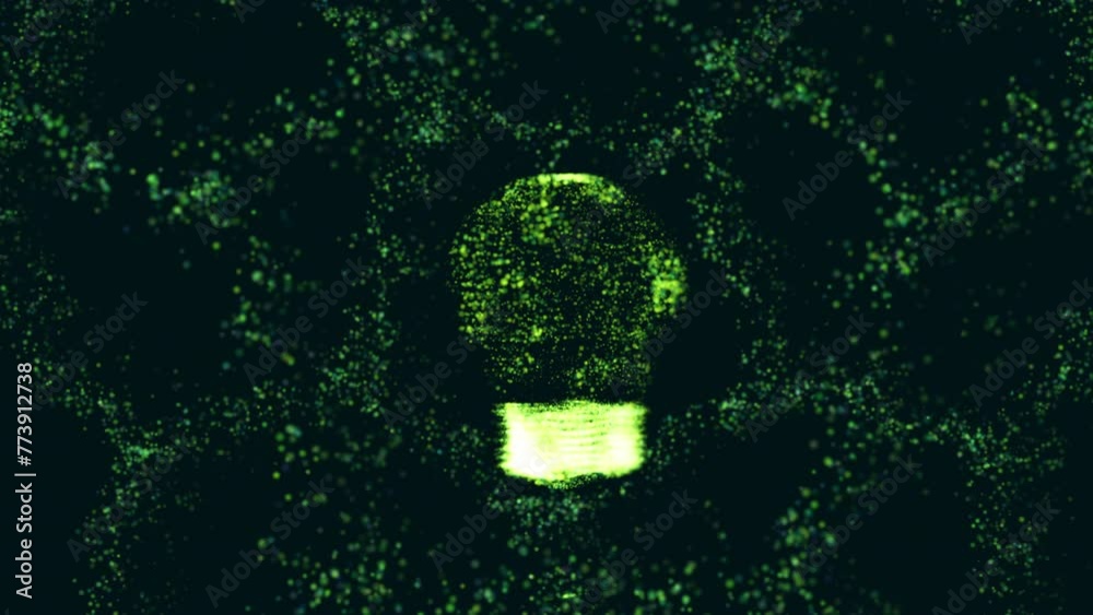 Poster abstract green particles with light bulb form background. green energy technology concept.