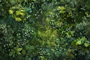 Fototapeta premium A lush forest canopy. the dense greenery unfolds in layers of texture and color. Generative AI