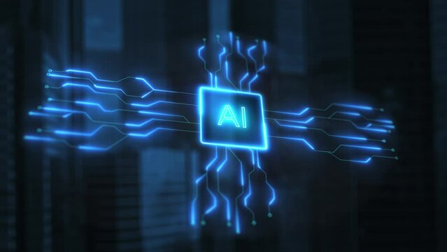 AI brain circuit board icon, artificial intelligence technology. Human brain demonstrating robotic thinking. Concept of neural network circuit board neural nets, big data. Looped video. 4k footage