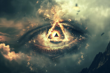 Eye of Horus secret society illuminati conspiracy. All seeing eye pyramid. New world order conceptual image. - obrazy, fototapety, plakaty