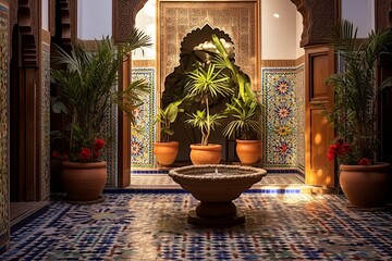 Fototapeta na wymiar Zellige Tiles - Authentic Details: Exquisite Exotic Moroccan Courtyard Designs