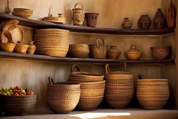 Woven Baskets in an Exotic Moroccan Kitchen: Storage Solutions.