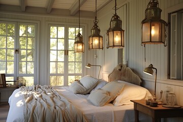 Enchanting French Countryside Bedroom: Hanging Lanterns & Soft Lighting Inspirations