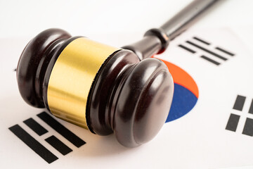 Korea flag with judge hammer, Law and justice court concept.