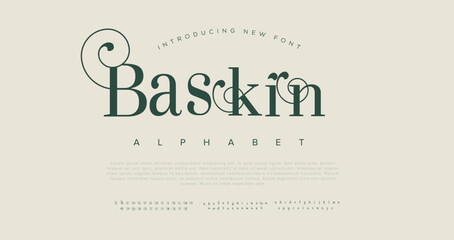 Baskin calligraphy alphabet small lettering a to z font family - obrazy, fototapety, plakaty