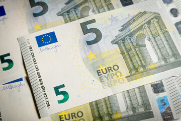 five euro banknotes close up
