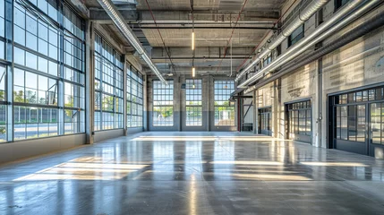 Foto op Plexiglas Large, vacant industrial workshop, contemporary warehouse building, spacious and modern, © arhendrix