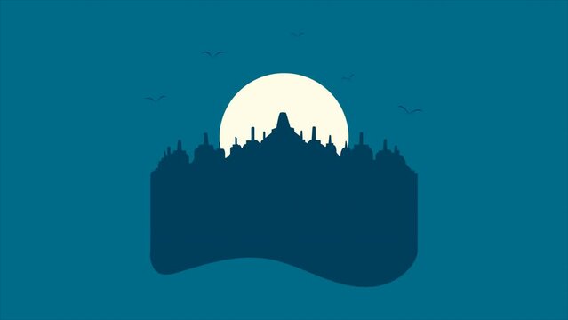 Happy Vesak Day With Borobudur Flat Illustration Motion Graphic