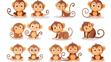 Monkeys collection set Flat vector isolated o