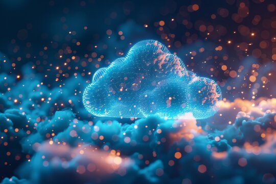 Close-up on the core components of a hybrid cloud environment, illustrating the technology's complexity and elegance, with a nod to documentary and editorial photography