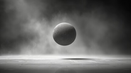 A black and white photo of a large, round object floating in the air - obrazy, fototapety, plakaty