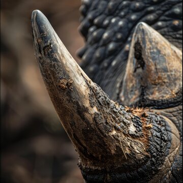 Macro shot showcasing a rhino's horn, a powerful emblem of resilience and conservation, epitomizing strength in nature.
