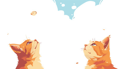Cat head up in the sky above another cat Flat vector