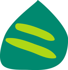 Green young leaf drawn by child. Bright childish careless illustration for design of festive spring banner. Flat hand drawn vector element isolated on white background