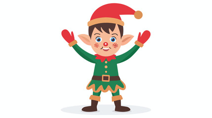 Christmas Holiday Elf Waving Flat vector isolated on