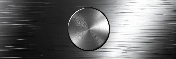 Abstract background of stainless steel surface, there is a circular stainless steel button in the center of the picture.