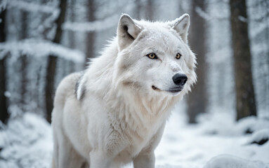 White Wolf in a snow covered winter forest - 773922110