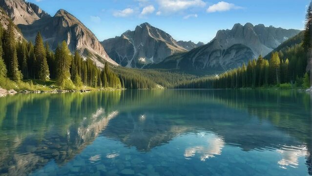 lake in the mountains, background, 4k, animation video, seamless looping, footage, generative ai