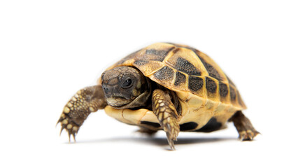 Young Hermann's tortoise, Testudo hermanni, isolated on white
