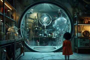 A Curious Child's Discovery of a Hidden Steampunk Laboratory Filled with Extraordinary Contraptions and Experiments