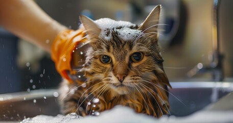 Pet Care and Grooming: Imagery of pets being groomed, bathed, or receiving care. -