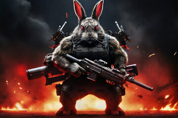 rabbit with a gun - obrazy, fototapety, plakaty